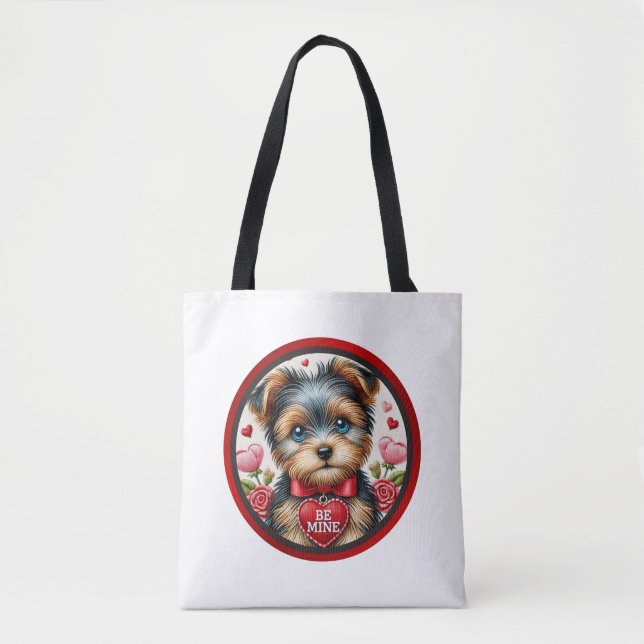 Valentine Yorkie Be Mine Shoulder Tote Bag (Front)