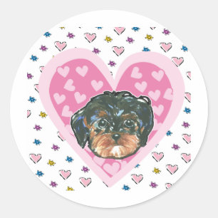 Valentine Yorkie Poo Classic Round Sticker