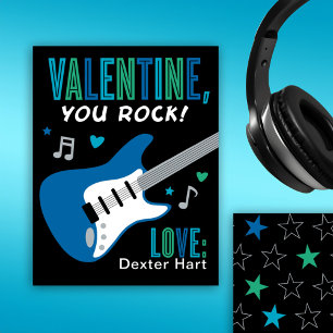 Valentine You Rock Blue Guitar Kids Valentines Day Card