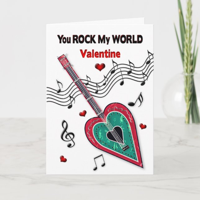 Valentine You Rock My World Heart Guitar Music Holiday Card (Front)