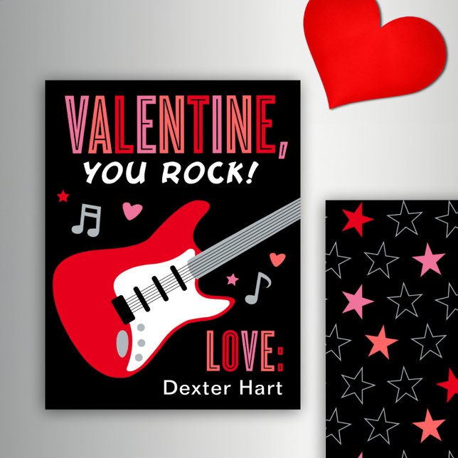 Valentine You Rock Red Guitar Kids Valentine's Day Card (Creator Uploaded)