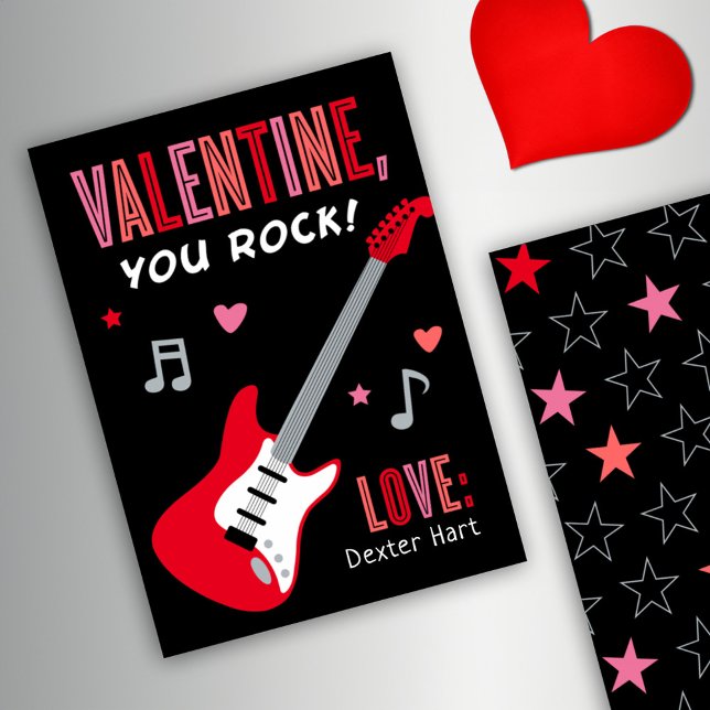 Valentine You Rock Red Guitar Kids Valentine's Day Invitation (Creator Uploaded)