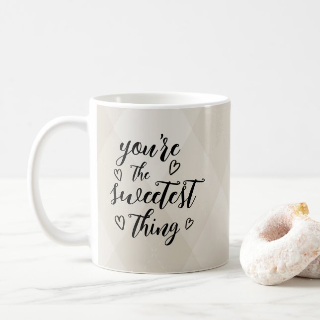 Valentine You're the Sweetest Thing Beige Argyle Coffee Mug (With Donut)