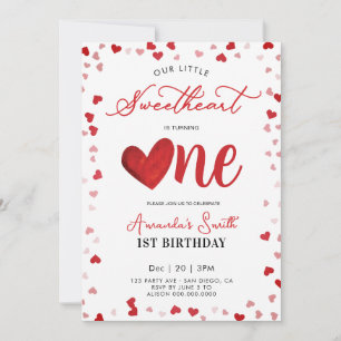 Valentines 1st girl Birthday Invitation