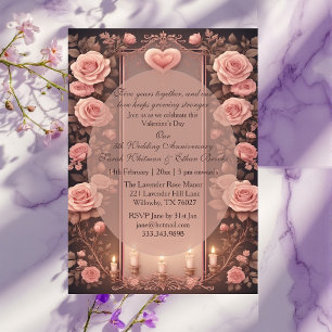 Valentines 5th Wedding Anniversary Burgundy Roses Invitation
