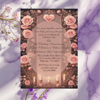 Valentines 5th Wedding Anniversary Burgundy Roses  Invitation