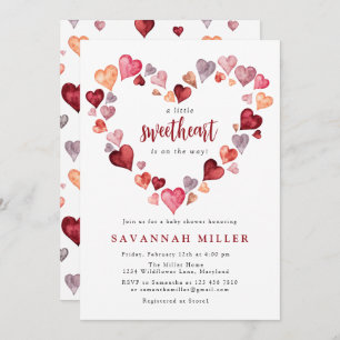 Valentines A Little Sweetheart Hearts Baby Shower Invitation