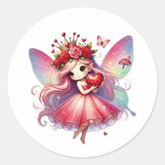 Valentines Adorable Fairy Classic Round Sticker