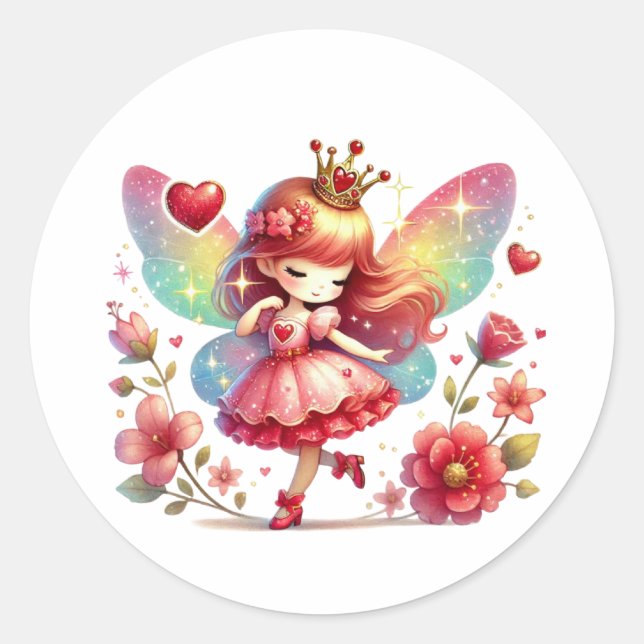 Valentines Adorable Fairy Classic Round Sticker (Front)