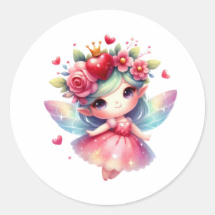Valentines Adorable Fairy Classic Round Sticker
