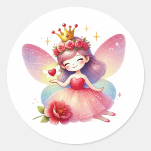 Valentines Adorable Fairy Classic Round Sticker
