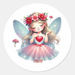 Valentines Adorable Fairy Classic Round Sticker