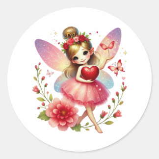 Valentines Adorable Fairy Classic Round Sticker