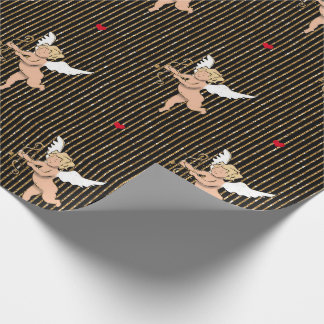 Valentine's angel on black glitter stripes_large wrapping paper