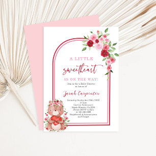 Valentines Baby Shower Girl Bear Invitation