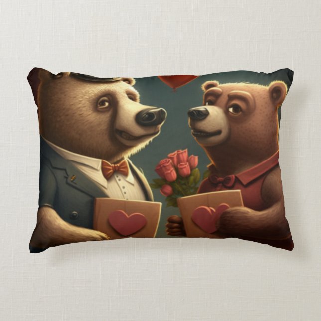 Valentine's bear cartoon custom decorative cushion (Front)