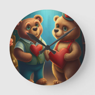 Valentine's bear cartoon custom round clock