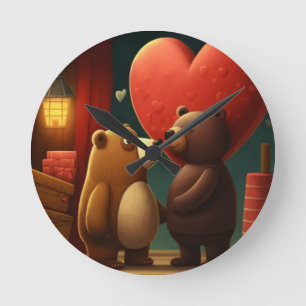 Valentine's bear cartoon custom round clock