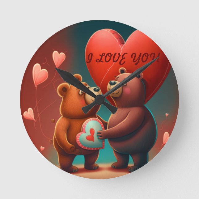 Valentine's bear cartoon custom   round clock (Front)