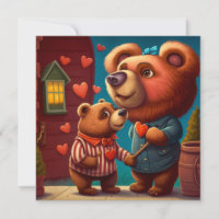 Valentine's bear cartoon flat card