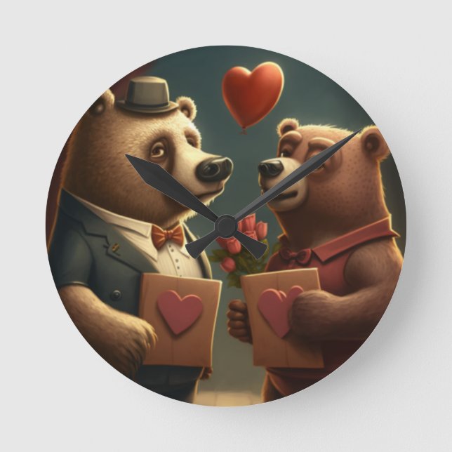 Valentine's bear cartoon  round clock (Front)