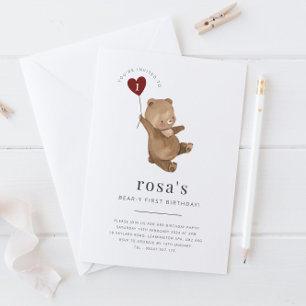 Valentines Bear First Birthday Invitation