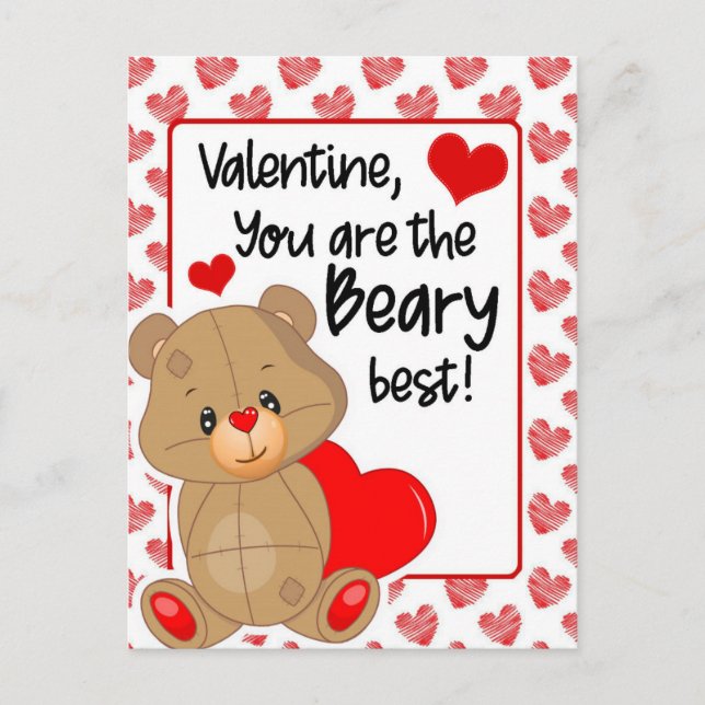 Valentines Beary Best Hearts Holiday Postcard (Front)