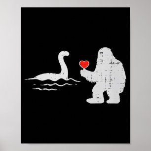 Valentines Bigfoot Heart Loch Ness Sasquatch Men W Poster