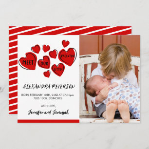 Valentines birth announcement card red sweet heart