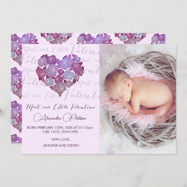 Valentines birth announcement card Romantic (Front/Back)