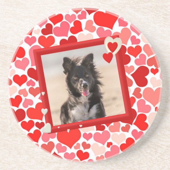 Valentines Border Collie Dog Hearts Coaster (Front)