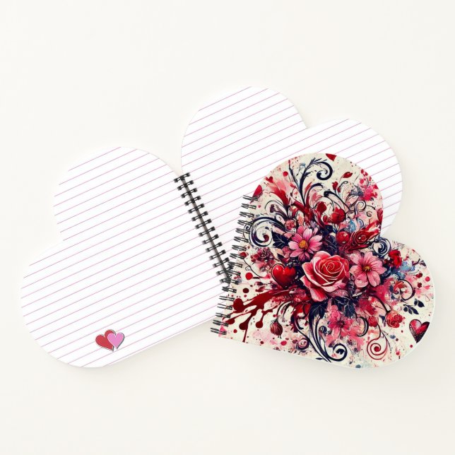 Valentines Bouquet / Rose Splatter Art Heart Notebook (Inside)
