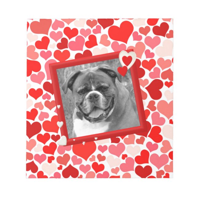 Valentines Boxer Dog Hearts Notepad (Front)