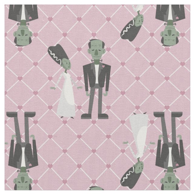 valentines bride frankenstein monster pink hearts fabric (Close Up)