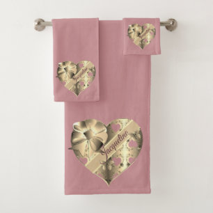 Valentine's Bronze Pink Hearts Towel