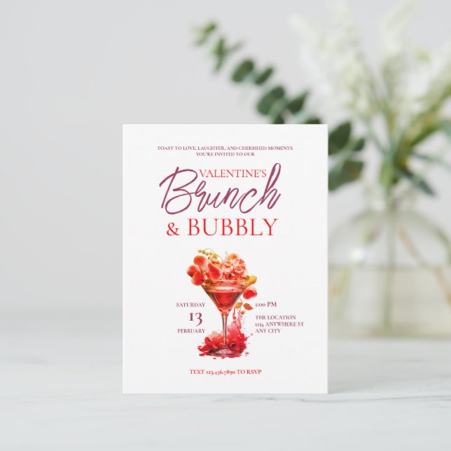 Valentine's Brunch and Bubbly Invitation Postcard (Standing Front)