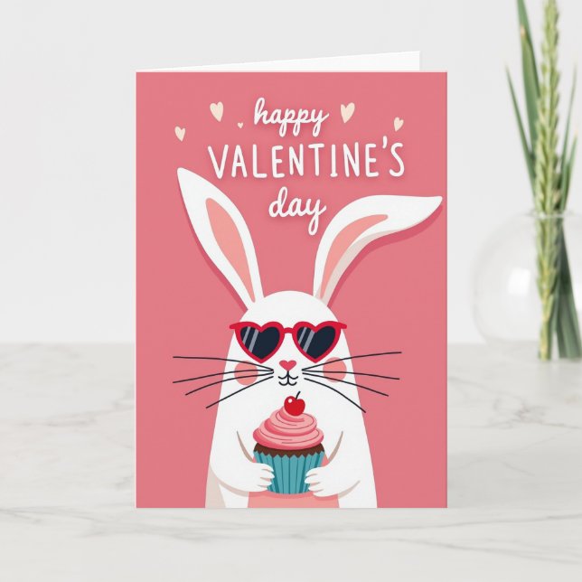 Valentines Bunny Hearts Cupcake Card (Front)
