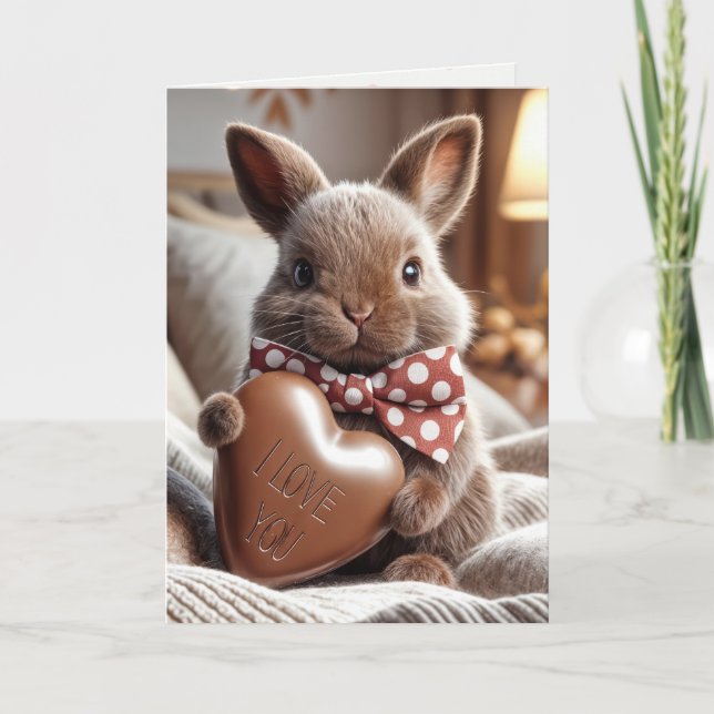 Valentine's Bunny With Chocolate Heart Holiday Card (Front)