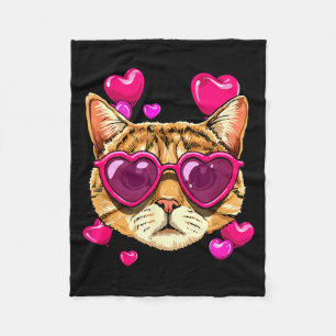Valentines Ca Kitten Wearing Sungl Heart Cat Lover Fleece Blanket