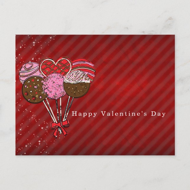 Valentine's Cake Pops Announcement or Party Postcard (Front)
