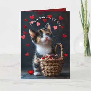 Valentine's Calico Kitten Chocolates Red Hearts  Card