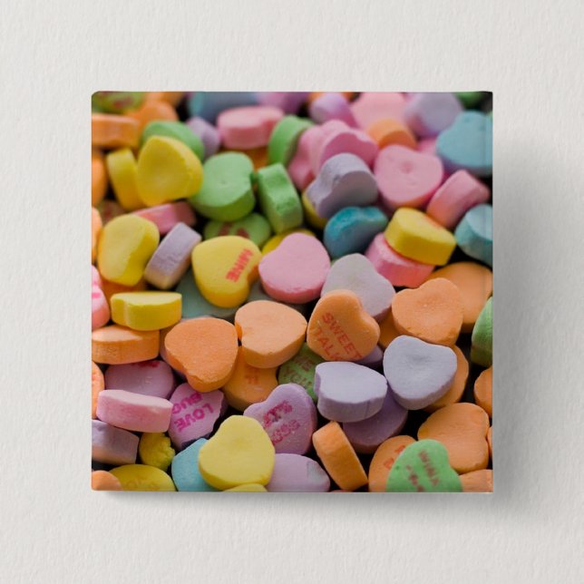 VALENTINE'S CANDY HEARTS 15 CM SQUARE BADGE (Front)