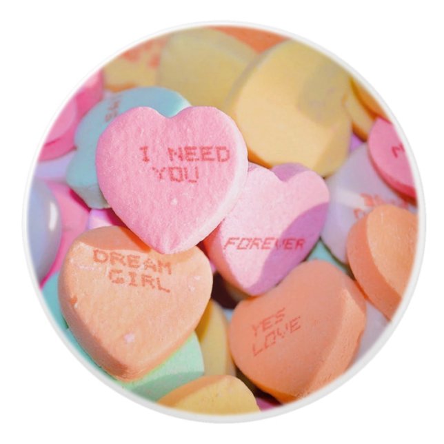 VALENTINE'S CANDY HEARTS  CERAMIC KNOB (Front)