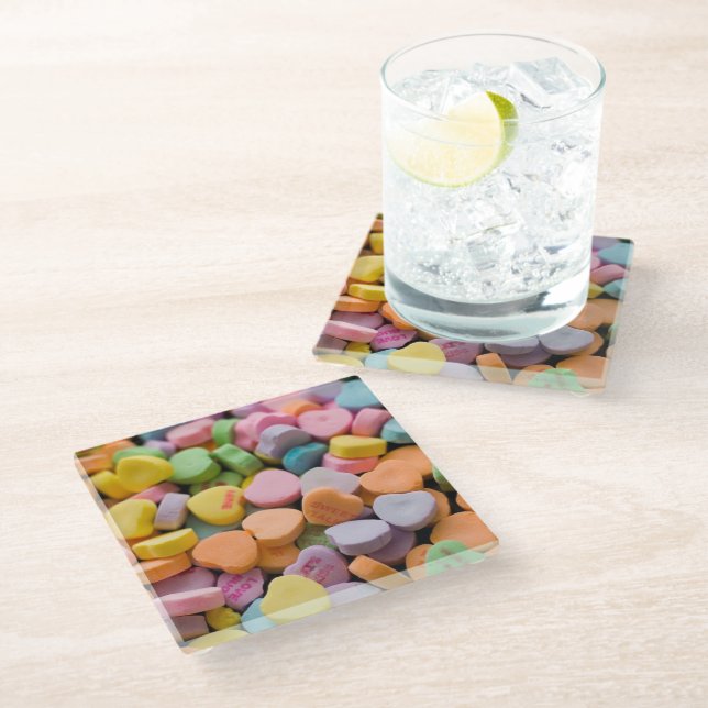 VALENTINE'S CANDY HEARTS  GLASS COASTER (Angled)