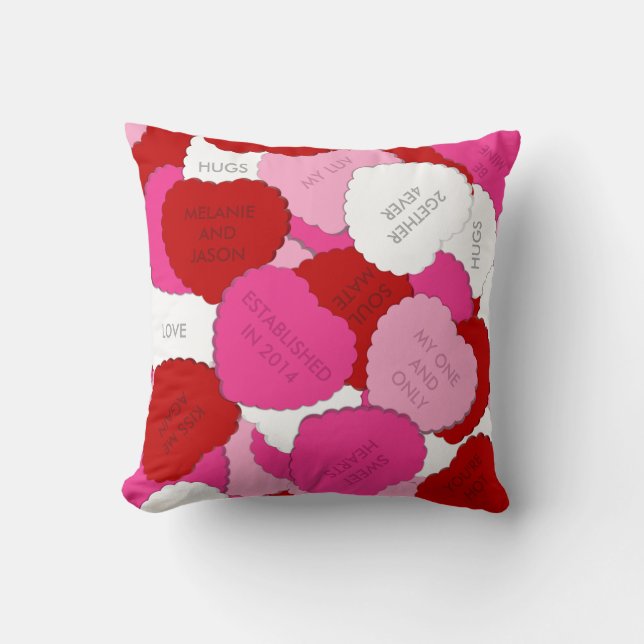 Valentines Candy Hearts Personalised Square Pillow (Front)