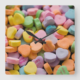 VALENTINE'S CANDY HEARTS  SQUARE WALL CLOCK