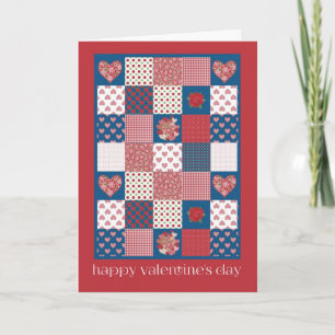 Valentine's Card, Hearts, Roses, Faux-patchwork Holiday Card