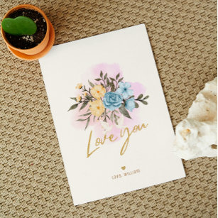 Valentine's Card with flower bouquet Love you text