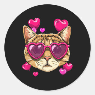 Valentines Cat Shirt Kitten Wearing Sungl Heart Ca Classic Round Sticker
