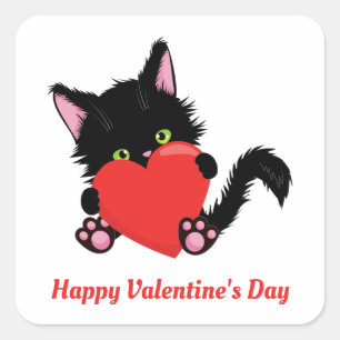 Valentine's Cat Square Sticker